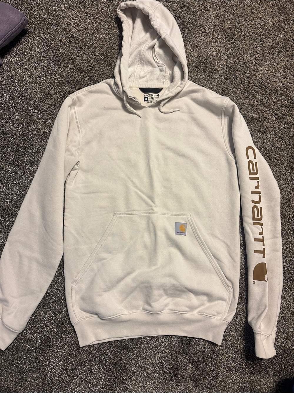 Carhartt Cream Hoodie with Brown Sleeve Logo